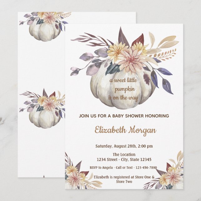 Little Pampkin, Flowers Baby Shower Invitation (Front/Back)