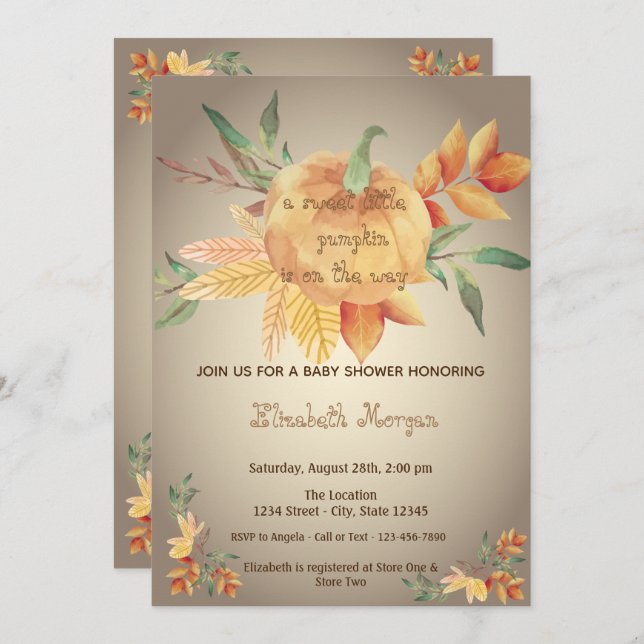 Little Pampkin,Leaves,Autumn Baby Shower Invitation (Front/Back)