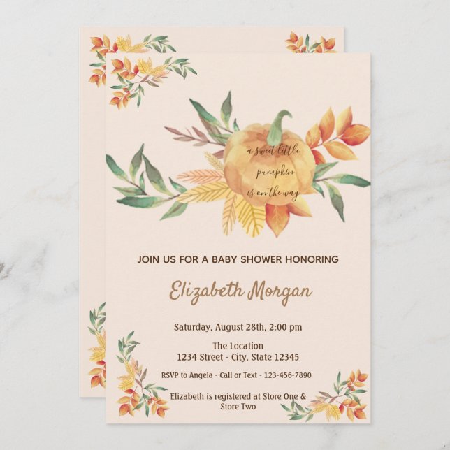 Little Pampkin, Leaves Baby Shower Invitation (Front/Back)