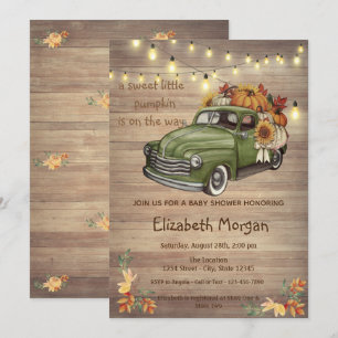 Little Pampkin,Wood Truck Sunflowers Baby Shower  Invitation