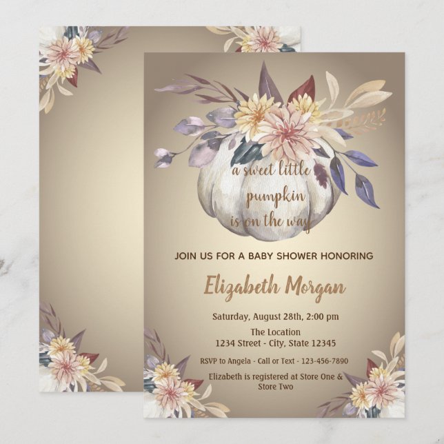 Little Pampkins,Flowers,Autumn Baby Shower  Invitation (Front/Back)