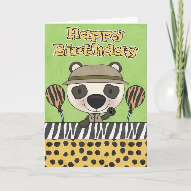 Little Panda Bear Safari Birthday Card (Front)