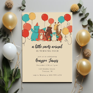 Little Party Animal Bear, Giraffe, Tiger Birthday Invitation
