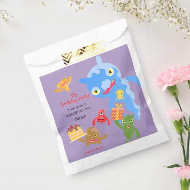 Little Party Monster and confetti Birthday Party Favour Bag (Sealed)