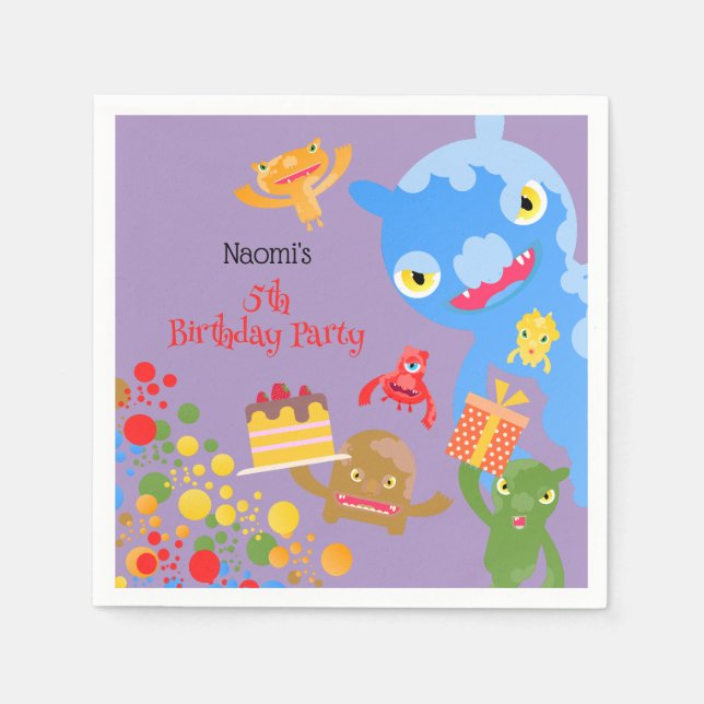 Little Party Monster and confetti Birthday Party Napkin (Front)