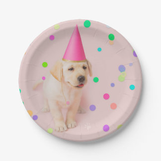 Little Paws Yellow Lab puppy pink birthday Paper Plate