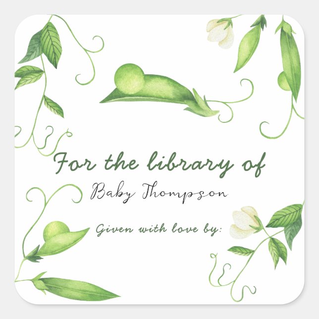 Little Pea Baby Shower - For the library of Square Sticker (Front)
