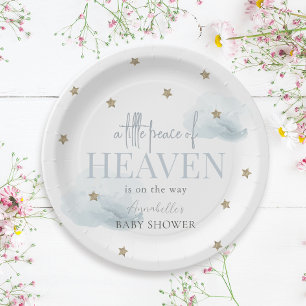 Little Peace of Heaven Blue Boy Baby Shower Paper Plate