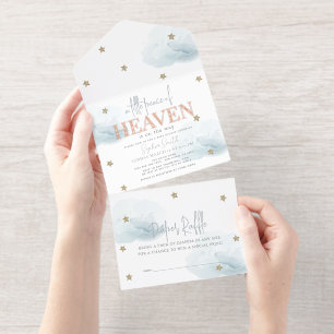 Little Peace of Heaven Blue Cloud Baby Shower Foil All In One Invitation