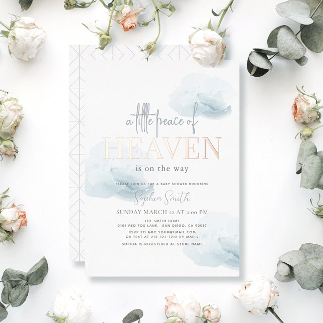 Little Peace of Heaven Blue Cloud Boy Baby Shower (Little Peace/Piece of Heaven Invitation)