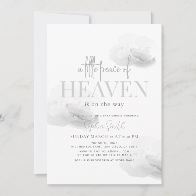 Little Peace of Heaven Grey Cloud Baby Shower Invitation (Front)