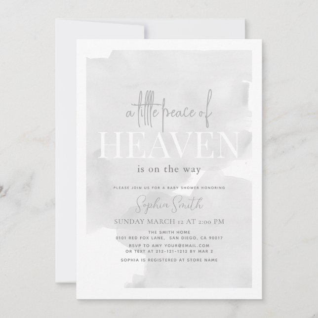 Little Peace of Heaven Grey Sky Baby Shower Invitation (Front)