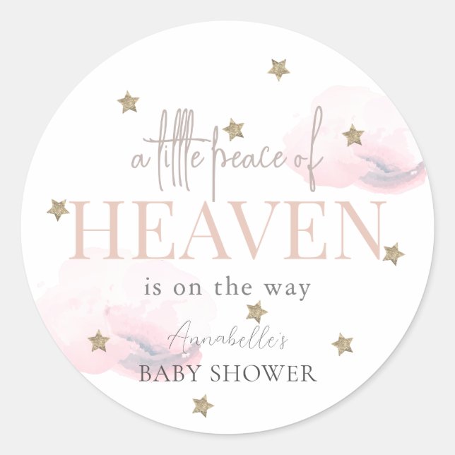 Little Peace of Heaven Pink Girl Baby Shower Classic Round Sticker (Front)