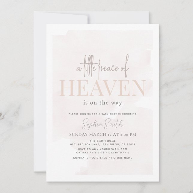 Little Peace of Heaven Pink Girl Sky Baby Shower Invitation (Front)