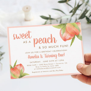 Little Peach Baby Girl 1st Birthday Party Invitation