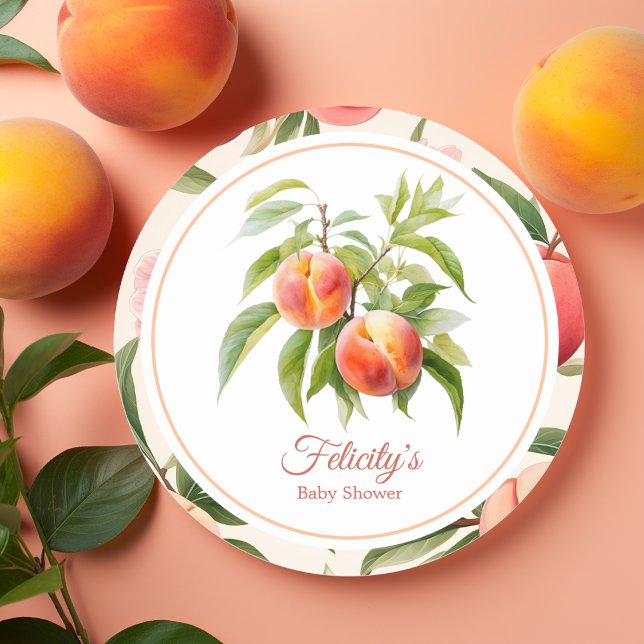 Little Peach Baby Shower Classic Round Sticker (Peach Fuzz Baby Shower)