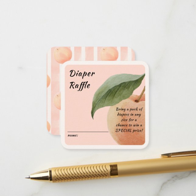 Little Peach Diaper Raffle Enclosure Card (Front/Back In Situ)