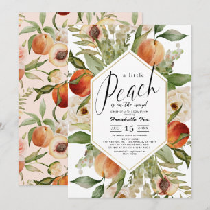 Little Peach Floral Watercolor Girl Baby Shower Invitation