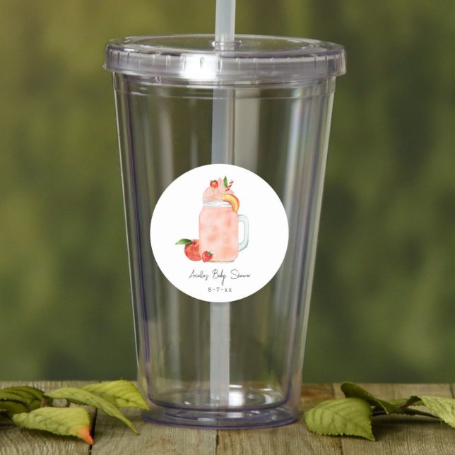 Little Peach Fruit Smoothie Girl Baby Shower Classic Round Sticker (Creator Uploaded)