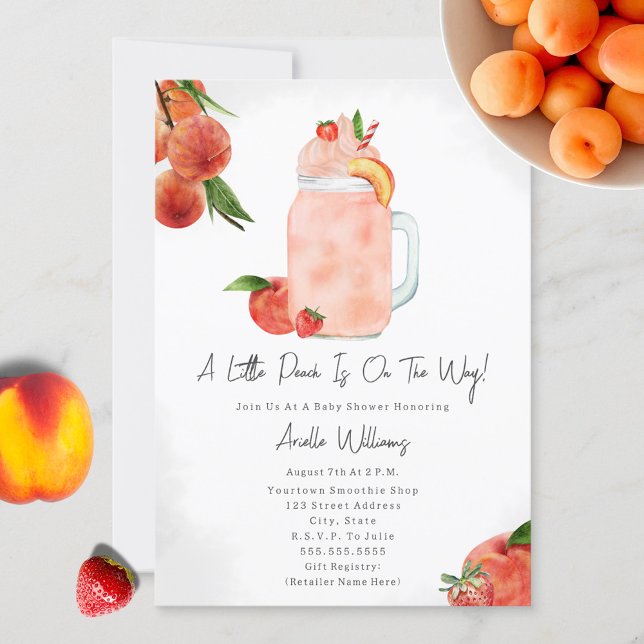 Little Peach Fruit Smoothie Girl Baby Shower Invitation (Creator Uploaded)