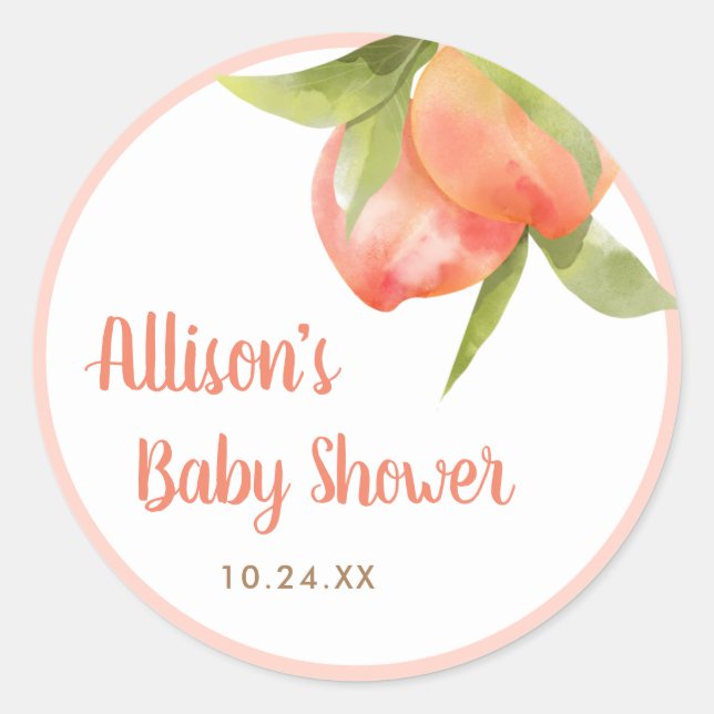 Little Peach Girl Baby Shower Favours Classic Round Sticker (Front)