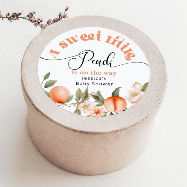 Little peach is on the way baby shower classic round sticker (Creator Uploaded)