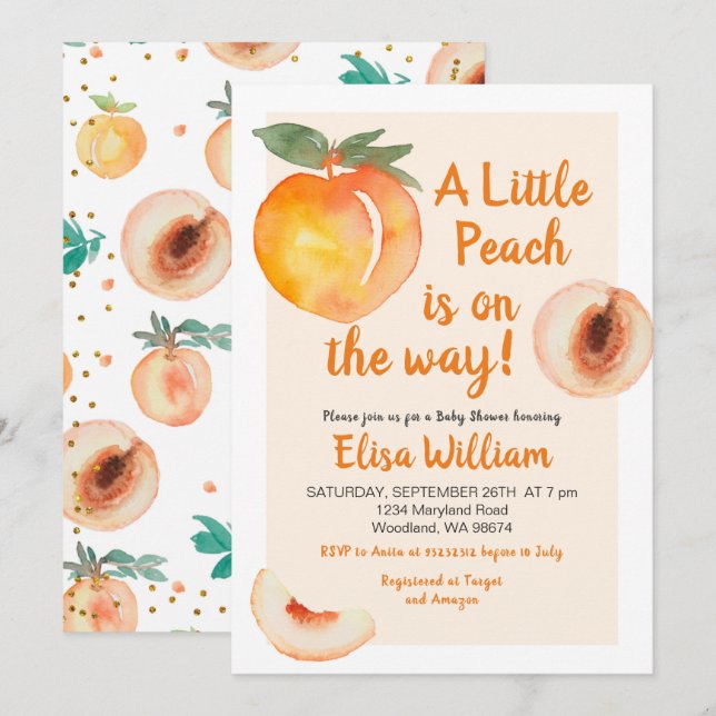 Little Peach is on the Way Baby Shower Invitation (Front/Back)