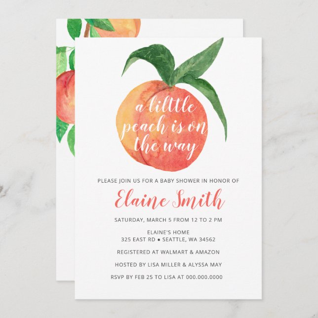 Little Peach is on the Way Baby Shower Invitation (Front/Back)