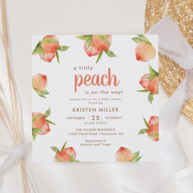 Little Peach Is On The Way Peach Baby Shower Invitation (Creator Uploaded)