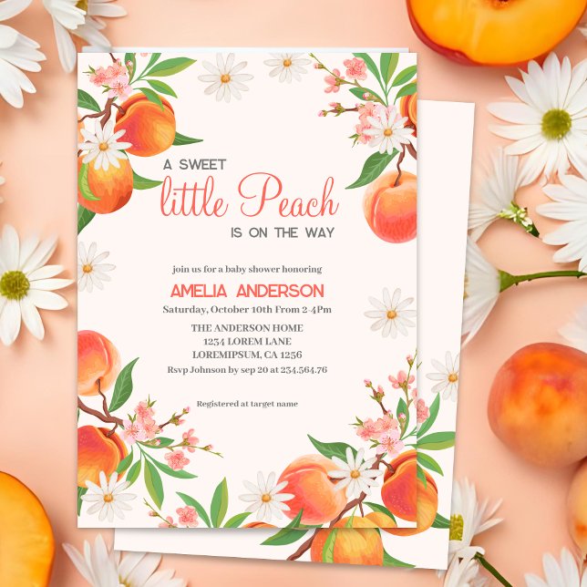 Little Peach Is on the Way Peach Theme Baby Shower Invitation (Creator Uploaded)