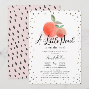 Little Peach Watercolor White Baby Shower Invitation