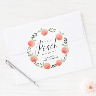 Little Peach Watercolor Wreath Baby Shower Classic Round Sticker