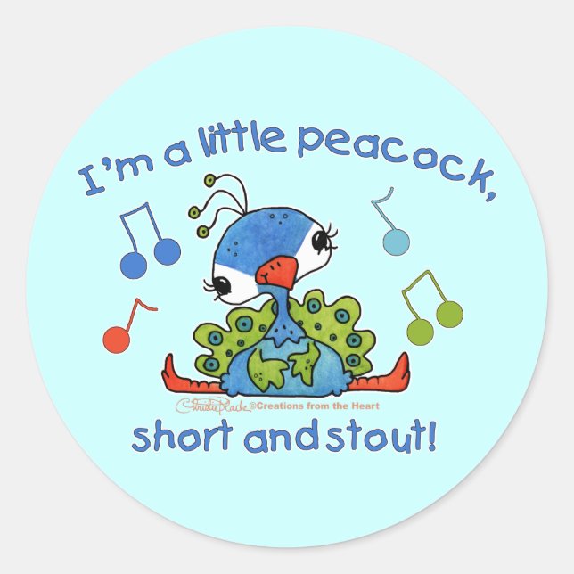 Little Peacock Short and Stout Classic Round Sticker (Front)