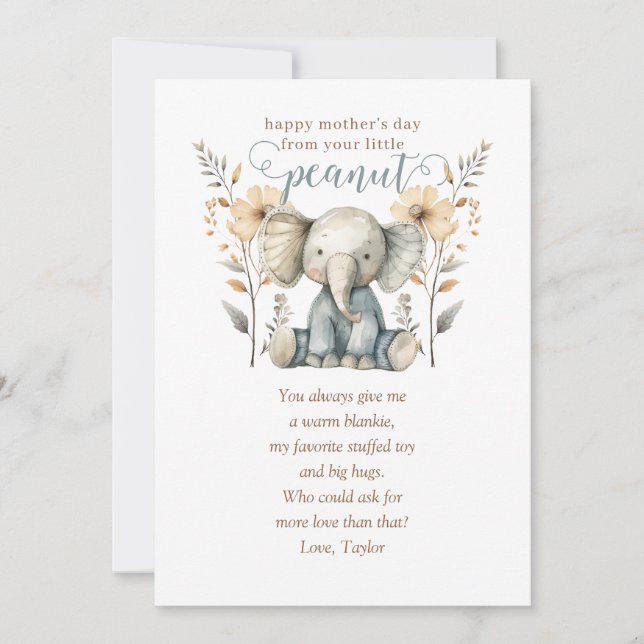 Little Peanut Baby Elephant First Mother's Day Invitation (Front)