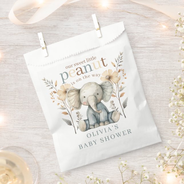 Little Peanut Blue Baby Elephant Baby Shower  Favour Bag (Clipped)