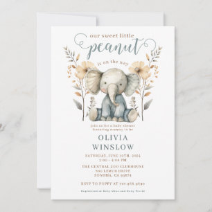 Little Peanut Blue Baby Elephant Baby Shower Invitation