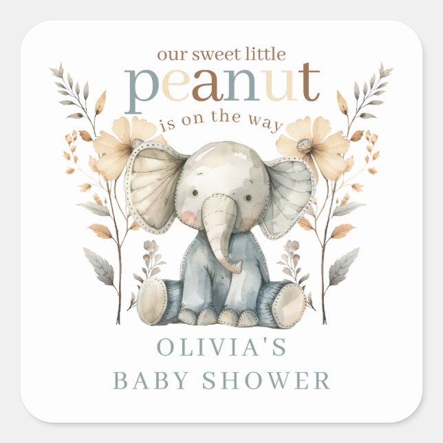 Little Peanut Blue Baby Elephant Baby Shower  Square Sticker (Front)