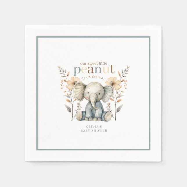 Little Peanut Blue Baby Elephant Paper Napkin (Front)
