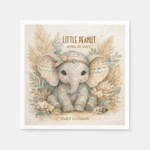 Little Peanut Boho Safari Elephant Boy Baby Shower Napkin