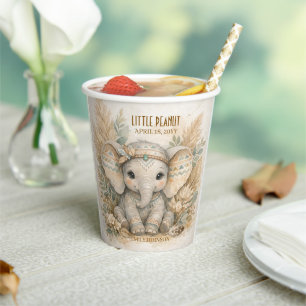 Little Peanut Boho Safari Elephant Boy Baby Shower Paper Cups