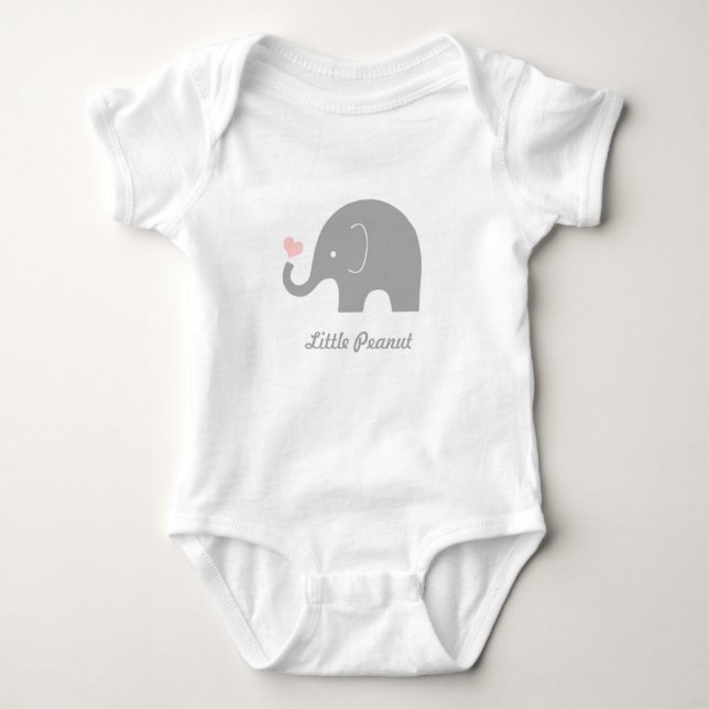 Little Peanut Elephant Baby Bodysuit, Pink Heart Baby Bodysuit (Front)