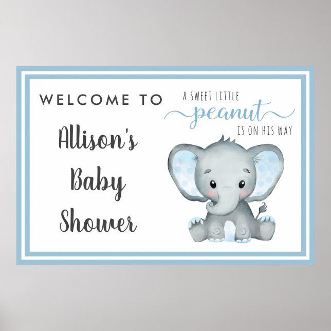 Little Peanut Elephant Baby Boy Shower Welcome Poster (Front)