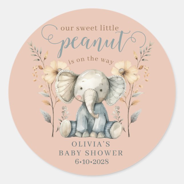Little Peanut Elephant Baby Shower Classic Round Sticker (Front)