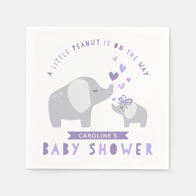 Little Peanut Elephant | Baby Shower | Purple Napkin (Front)