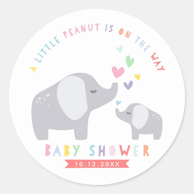 Little Peanut Elephant | Baby Shower | Rainbow Classic Round Sticker (Front)