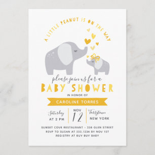 Little Peanut Elephant   Baby Shower   Yellow Invitation
