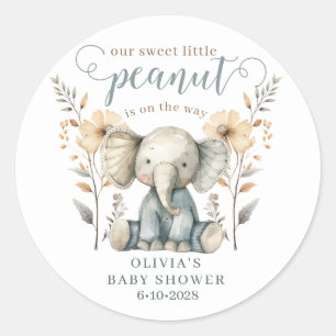 Little Peanut Elephant Blue Baby Shower Classic Round Sticker