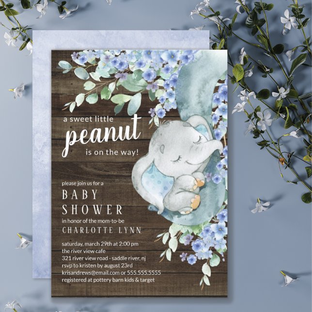 Little Peanut Elephant Boys Baby Shower Invitation (Creator Uploaded)