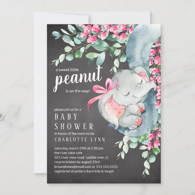 Little Peanut Elephant Girls Baby Shower Invitation (Front)