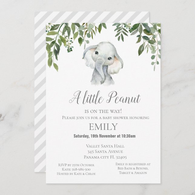 Little Peanut Elephant Invitation - Baby Shower (Front/Back)